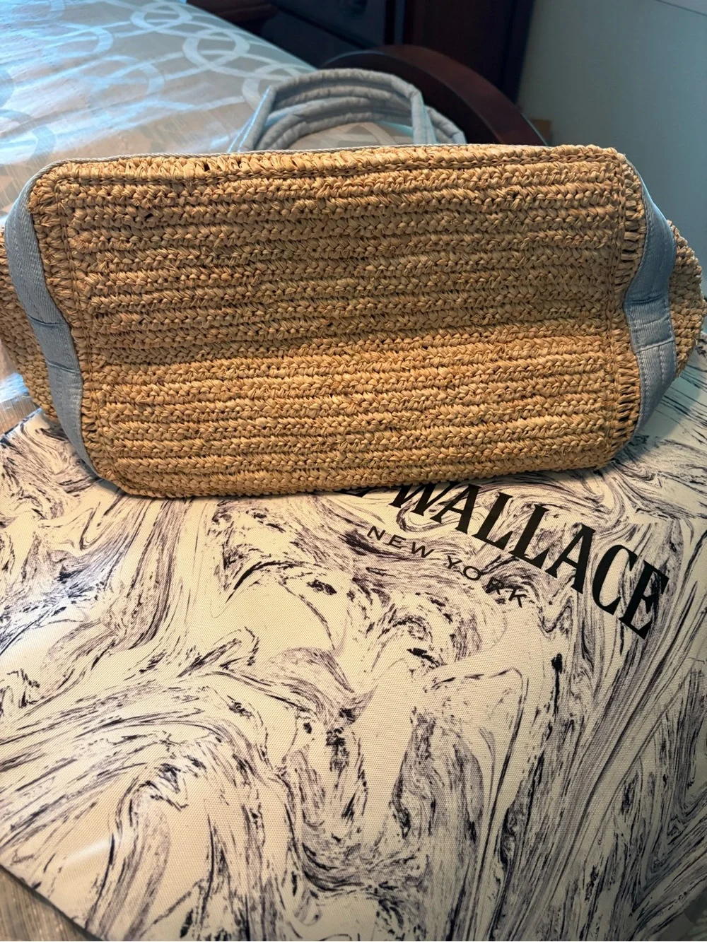 EUC MZ Wallace Raffia and chambray medium Tote - Picture 3 of 16